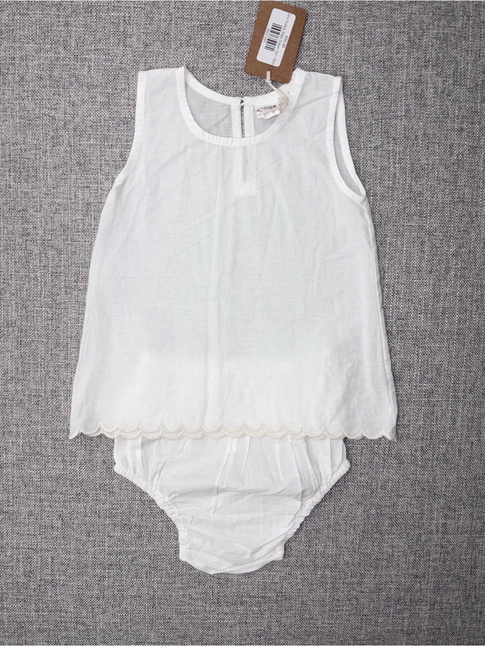 Yo Baby 18-24m white linen diaper set with scallop hem
